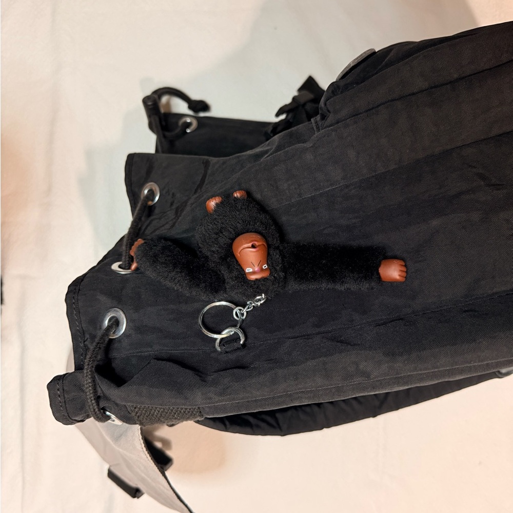 Kipling Black Drawstring Backpack With Monkey Cha… - image 6